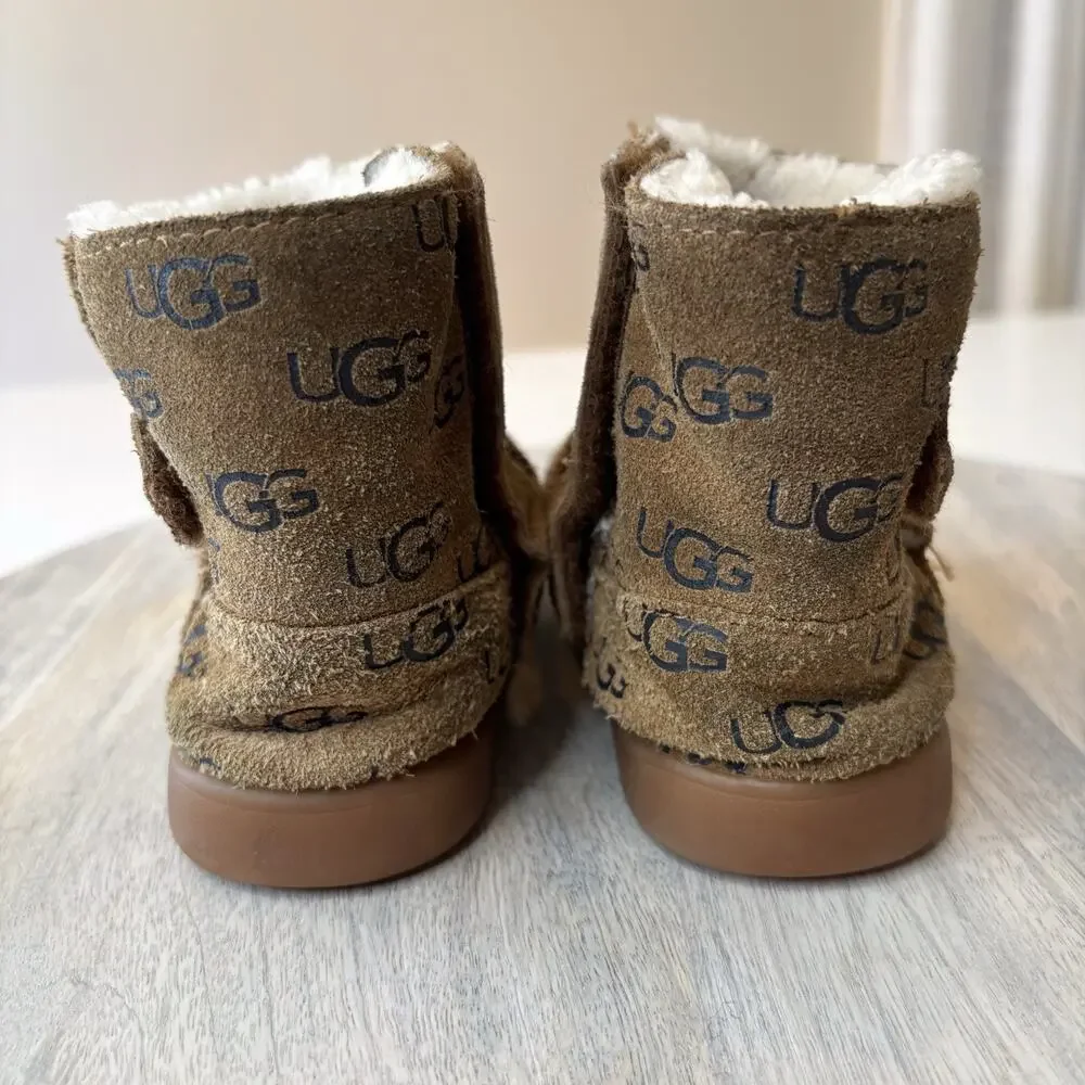 Ugg Keelan Kids Childrens Tan Leather Shearling Lined Boots US Size 10